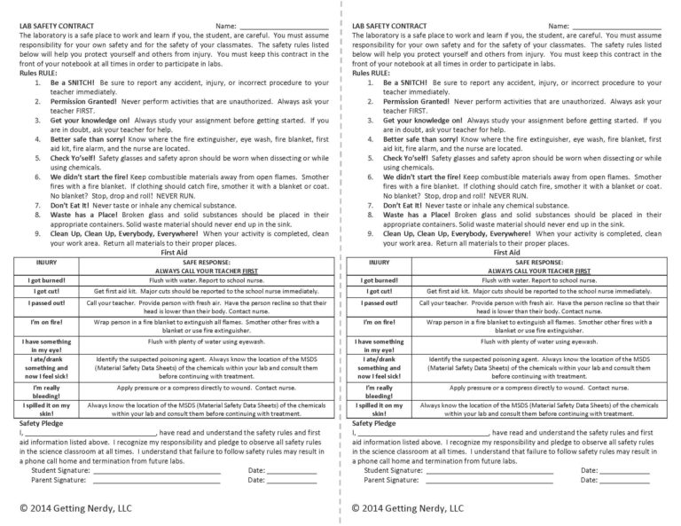 Sceicne Safety Contract Printable